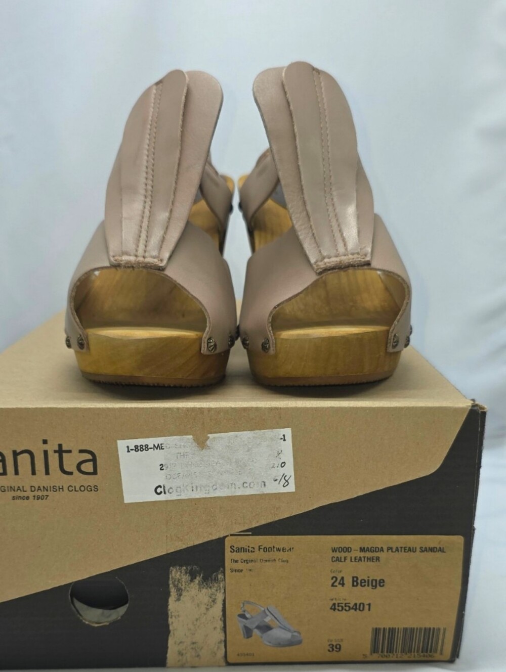 Sanita Magda Plateau Wooden Heel Sandals NIB Beige Leather EU 39 US 8.5 - Picture 7 of 9